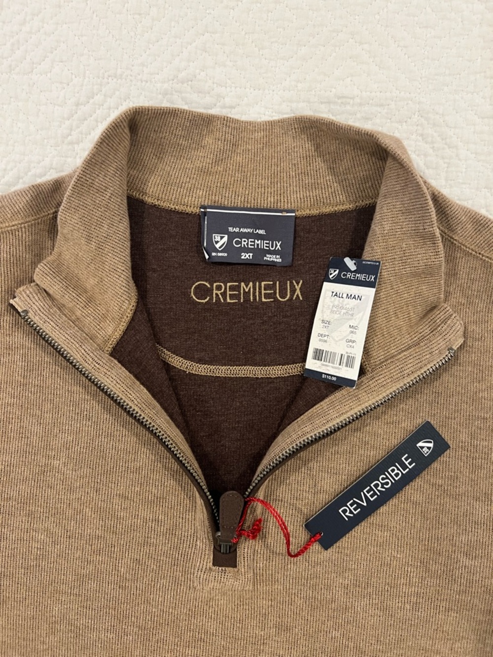 Daniel Cremieux Reversible Quarter-Zip Sweater in Tan and Brown